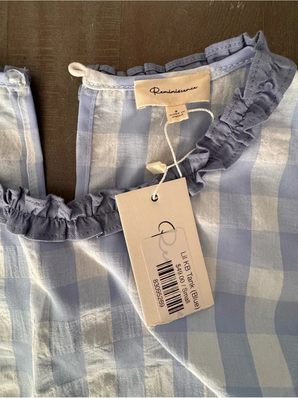 Light Blue Gingham Womans Set With Ruffle Trim
